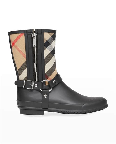 burberry zane check harness rain boot black|Burberry Check neoprene boots.